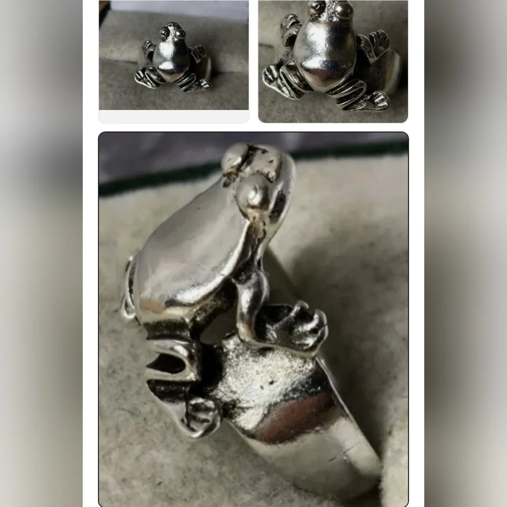 Silver Frog Reptile Ring Signet Biker Frog Animal Rare Vintage